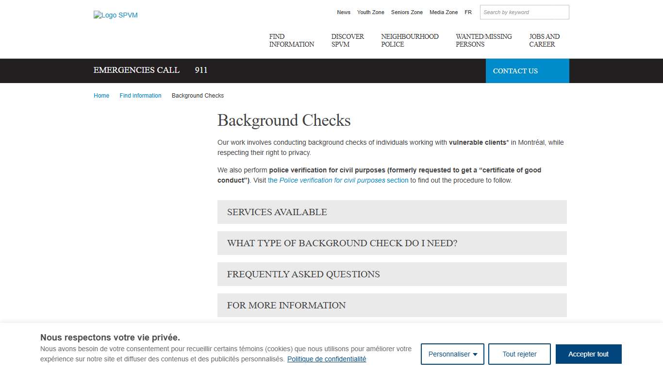 Background Checks - Service de police de la Ville de Montréal (SPVM)