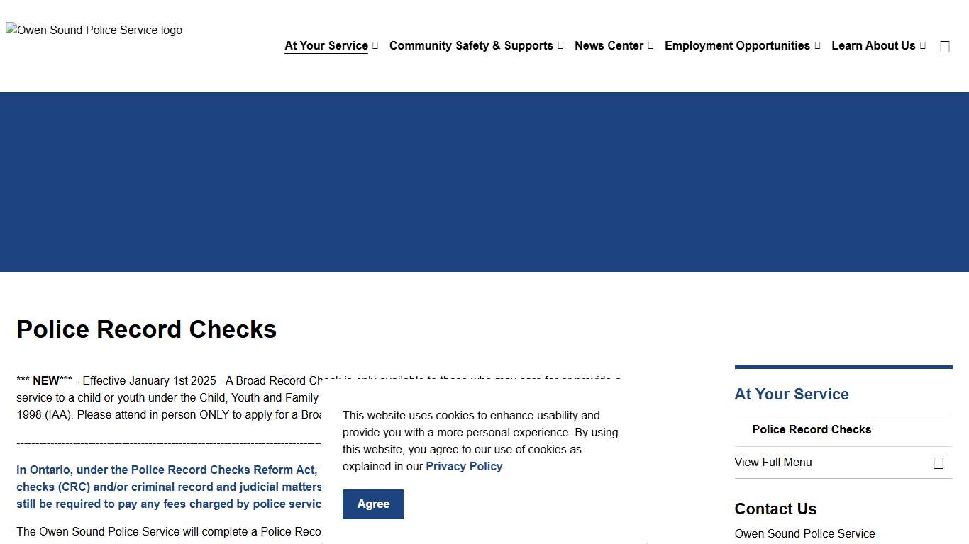 Police Record Checks Owen Sound Police Service