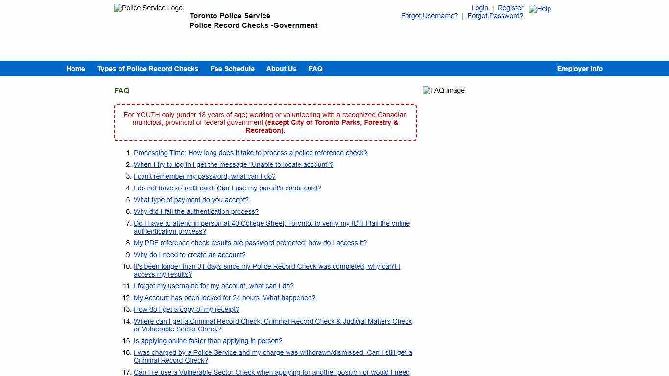 Police Record Checks -Government :: Toronto Police Service :: Consumer :: FAQ
